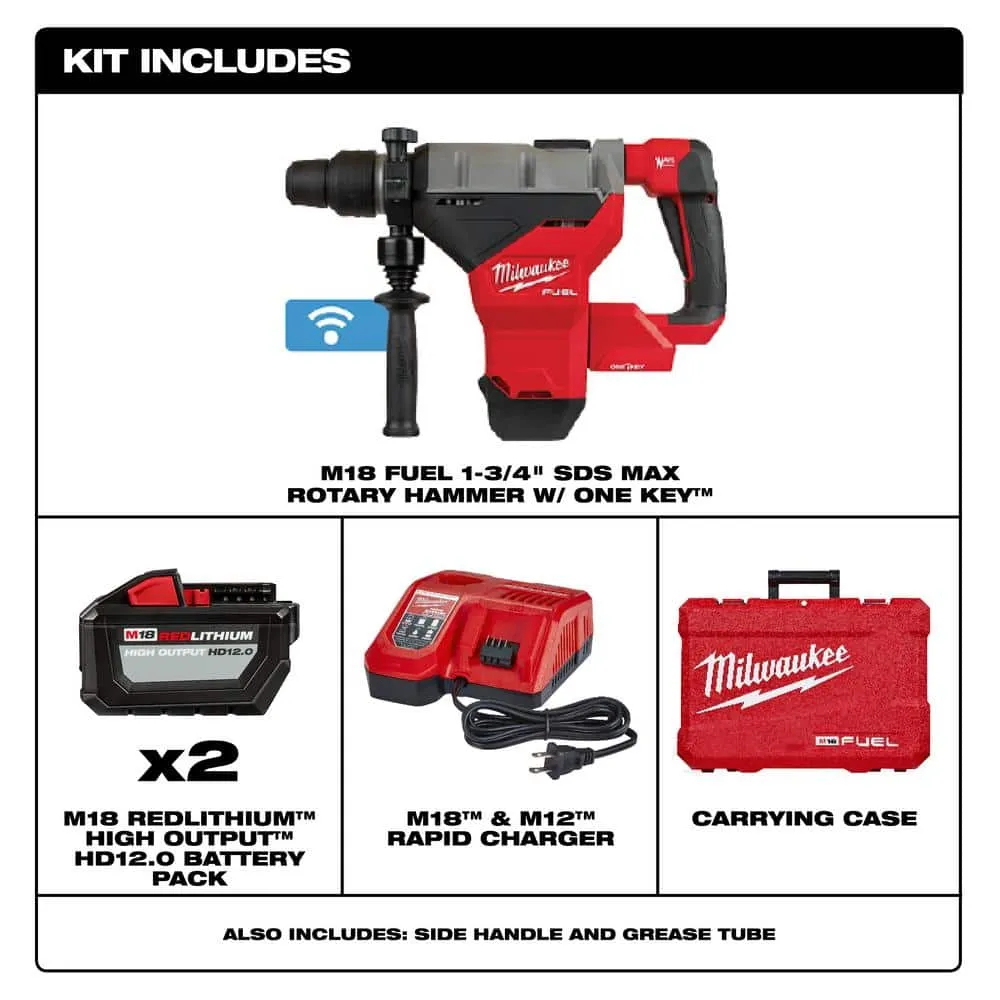 Milwaukee M18 FUEL ONE-KEY 18V Brushless 1-3/4 in. SDS-MAX Rotary Hammer Kit with M18 FUEL 1/2 in. Pin-Detent Impact Wrench, photo 2 of 2