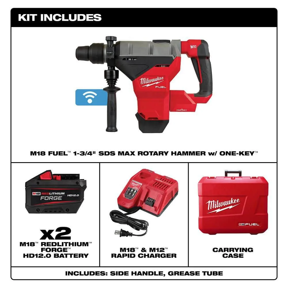 Milwaukee M18 FUEL ONE-KEY 18V Brushless 1-3/4 in. SDS-MAX Rotary Hammer Kit with Two 12.0Ah Batteries (2718-22HD), photo 2 of 2
