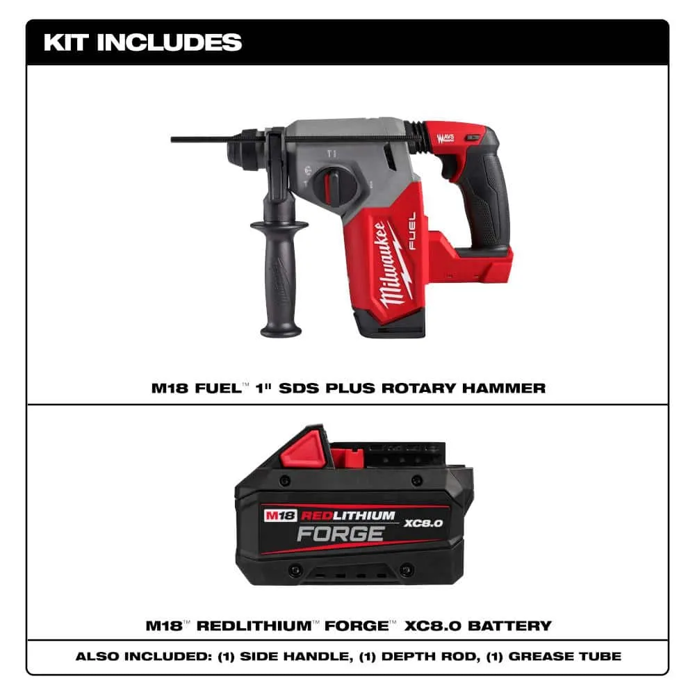 Milwaukee M18 FUEL 18V Lithium-Ion Brushless 1 in. SDS-Plus Rotary Hammer Kit with M18 REDLITHIUM FORGE XC 8.0Ah Battery, photo 2 of 2
