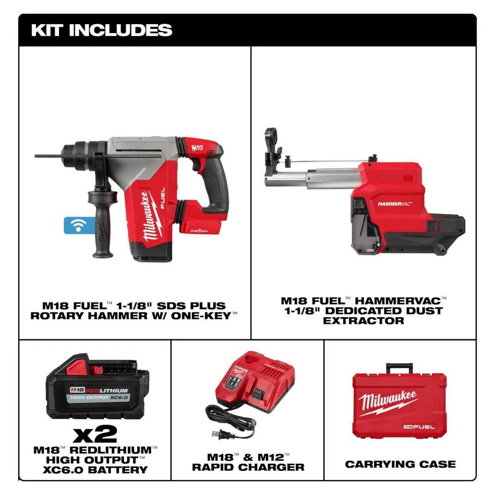 Milwaukee M18 FUEL 18V Lithium-Ion Brushless 1-1/8 in. Cordless SDS-Plus Rotary Hammer/Dust Extractor Kit & Oscillating Multi-Tool, photo 2 of 2