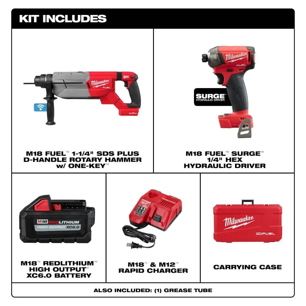 Milwaukee M18 FUEL ONE-KEY 18V Lithium-Ion Brushless Cordless 1-1/4 in. SDS-Plus D-Handle Rotary Hammer Kit with Impact Wrench, photo 2 of 2