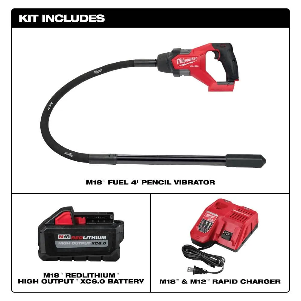 Milwaukee M18 FUEL 18V Brushless Cordless 4 ft. Concrete Pencil Vibrator Kit with (1) HIGH OUTPUT XC6.0 Battery & Rapid Charger, photo 2 of 2