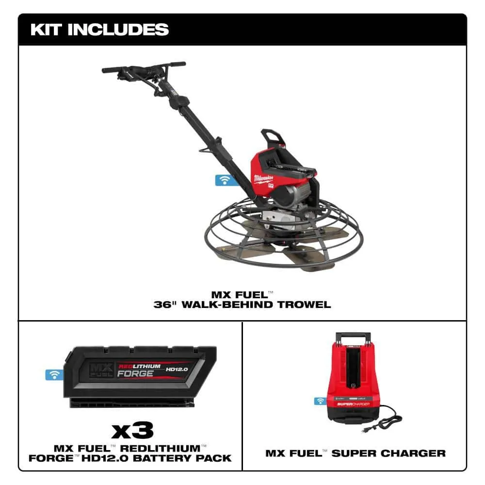Milwaukee MX FUEL Lithium‑Ion Cordless 36 in. Walk-Behind Trowel Kit with (3) FORGE HD12.0 Batteries and (1) MX FUEL Super Charger, photo 2 of 2