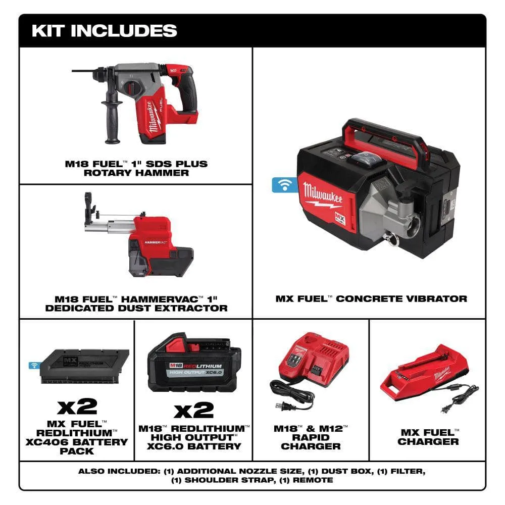 Milwaukee MX FUEL Lithium-Ion Cordless Briefcase Concrete Vibrator Kit W/M18 FUEL 1 in. SDS-Plus Rotary Hammer/Dust Extractor Kit, photo 2 of 2