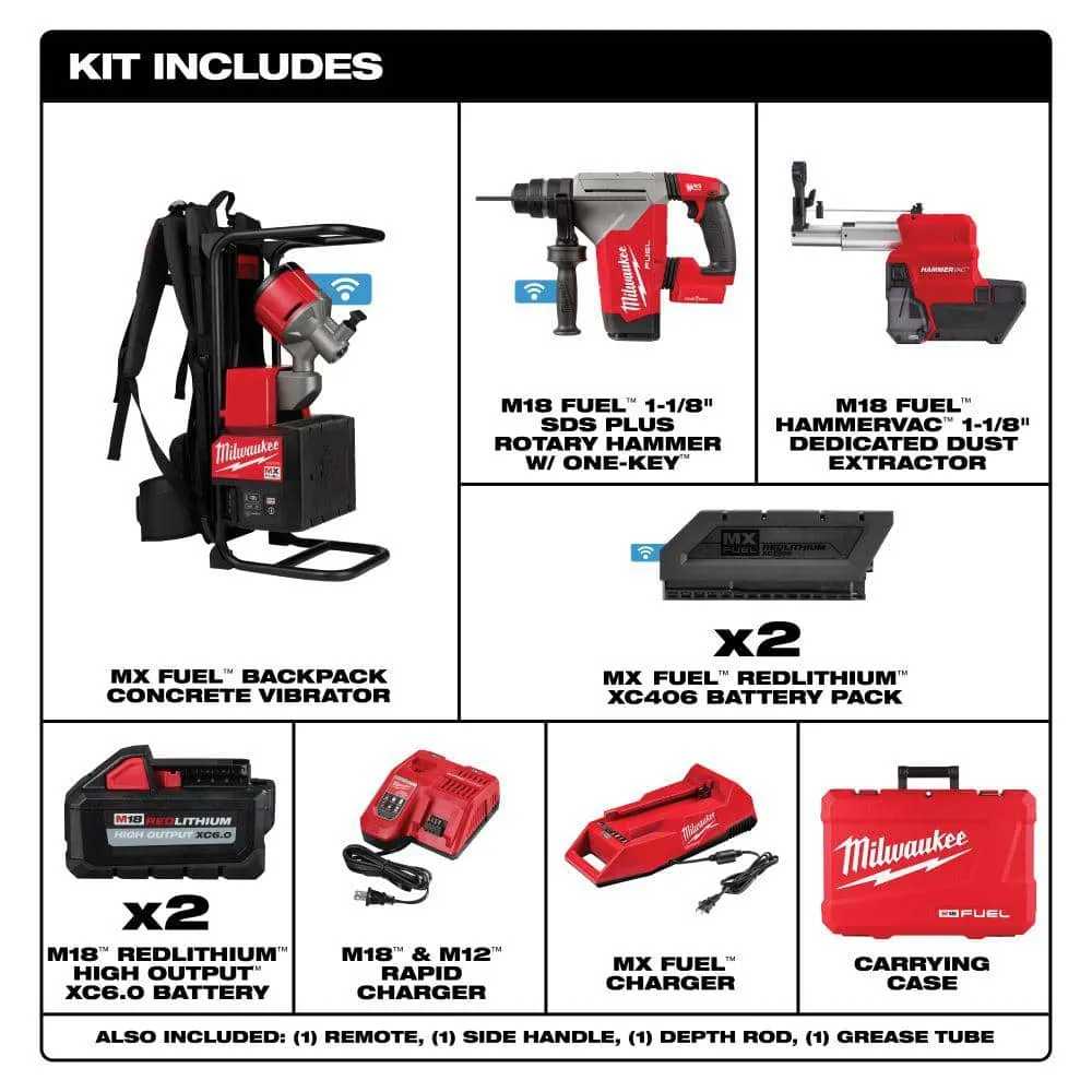 Milwaukee MX FUEL Lithium-Ion Cordless Concrete Vibrator Kit with M18 FUEL 1-1/8 in. SDS -Plus Rotary Hammer/Dust Extractor Kit, photo 2 of 2