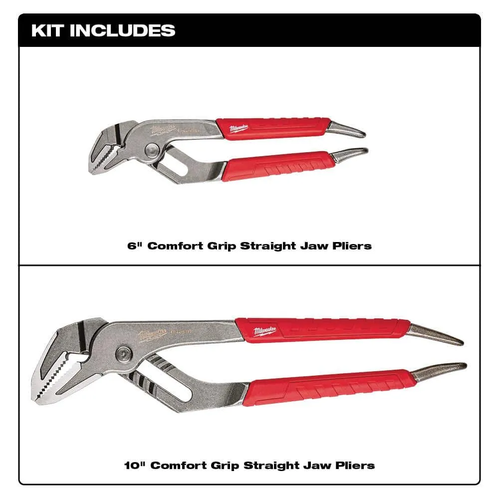 Milwaukee 6 in. and 10 in. Comfort Grip Straight Jaw Pliers Set with 8 in. Comfort Grip Long Nose Pliers, photo 2 of 2
