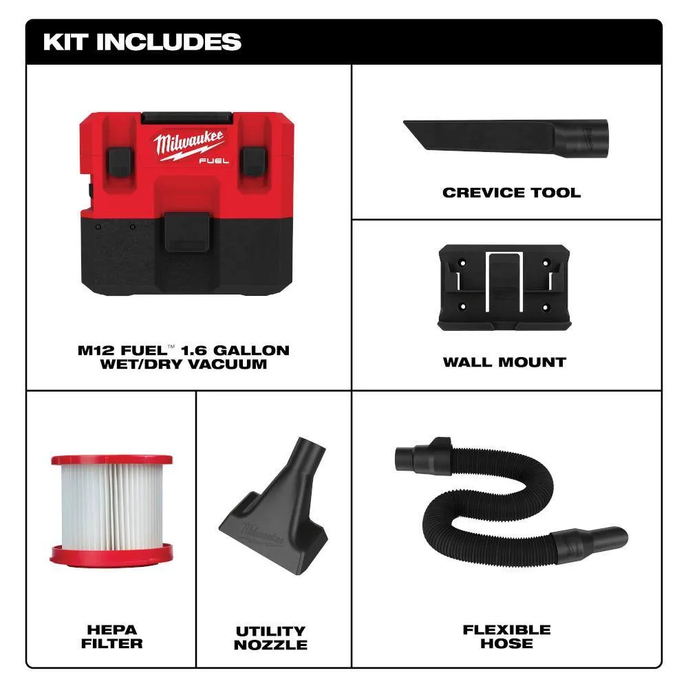 Milwaukee M12 FUEL 12-Volt Cordless 1.6 Gal. Wet/Dry Vacuum & 4-in-1 Installation 3/8 in. Drill/Driver (0960-20 & 2505-20, Tool-Only), photo 2 of 2