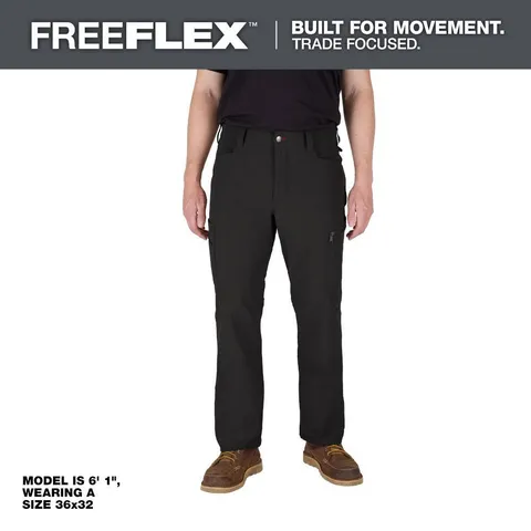 Men's Black FREEFLEX Work Pants with 7 Pockets - 38 × 32