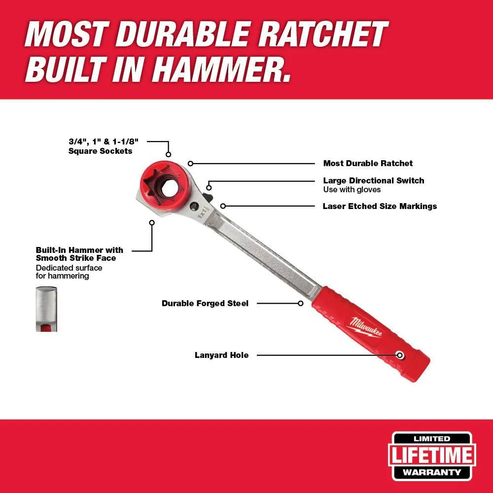 Milwaukee Lineman's High-Leverage 3/4 in. Ratcheting Wrench with Milled Face + 2-in-1 Insulated Ratcheting Box Wrench (Set), photo 2 of 2