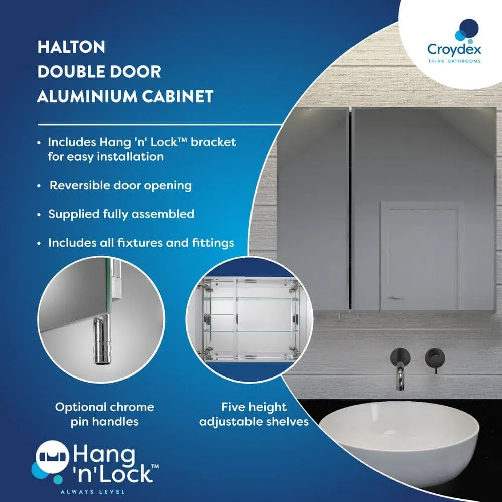 Croydex 30 in. W x 25.25 in. H x 5-1/4 in. D Frameless Aluminum Recessed or Surface-Mount Medicine Cabinet with Easy Hang System, photo 9 of 10