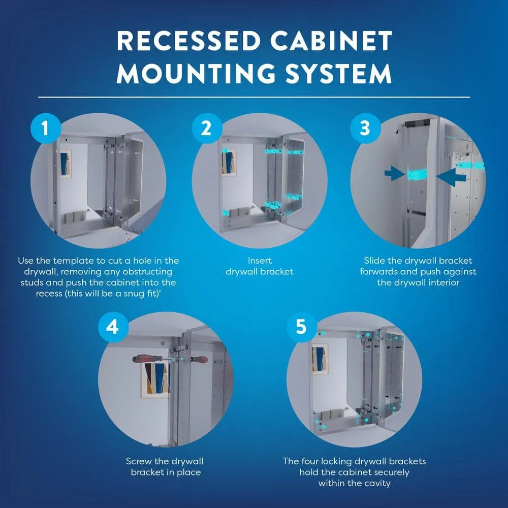 Croydex 30 in. W x 26 in. H Frameless Aluminum Recessed or Surface-Mount Bathroom Medicine Cabinet with Easy Hang System, photo 4 of 11