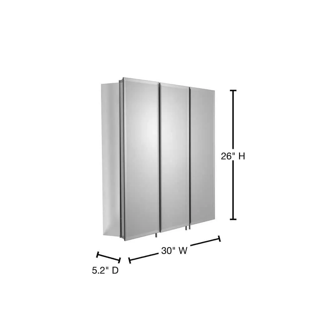 Croydex 30 in. W x 26 in. H Frameless Aluminum Recessed or Surface-Mount Bathroom Medicine Cabinet with Easy Hang System, photo 3 of 11