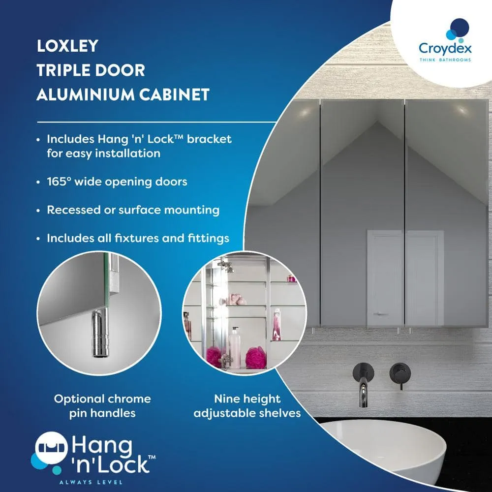 Croydex 30 in. W x 26 in. H Frameless Aluminum Recessed or Surface-Mount Bathroom Medicine Cabinet with Easy Hang System, photo 5 of 11