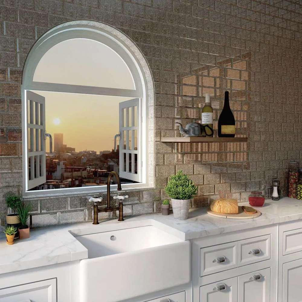 Merola Tile Lustre Beveled Antique Mirror 3 in. x 6 in. Glass Subway Wall Tile (10.95 sq. ft. / Case), photo 2 of 8