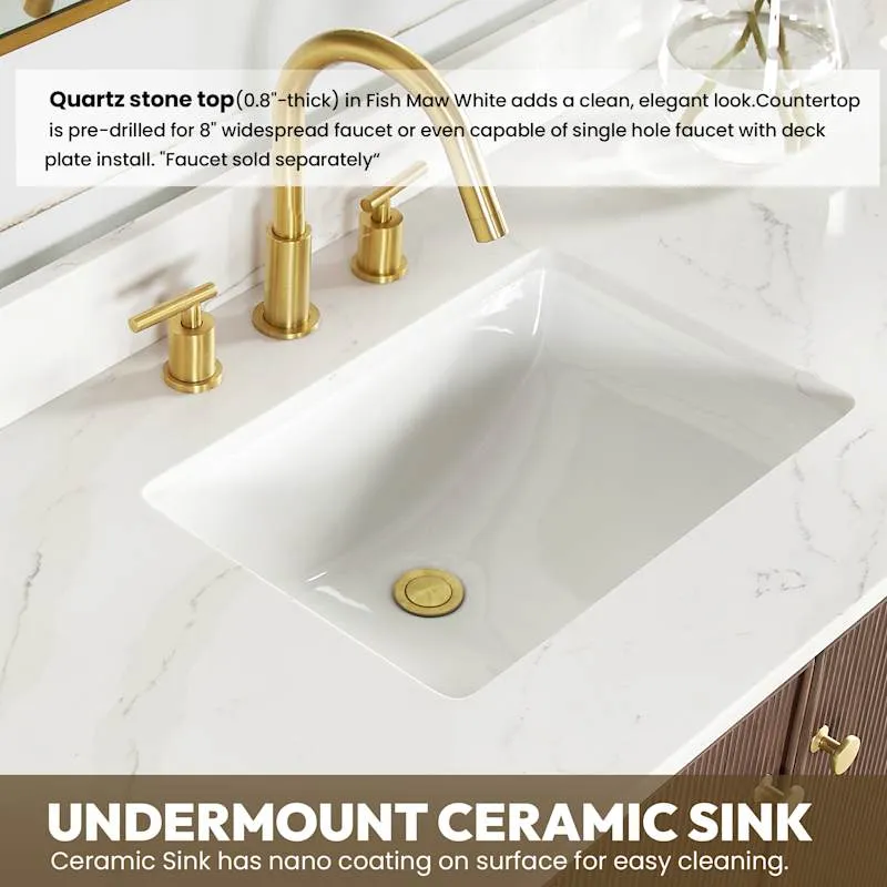 Miseno Oza 72" Free Standing Double Basin Bathroom Vanity Set with Cabinet and Quartz Top – Aged Dark Brown Oak, photo 2 of 8