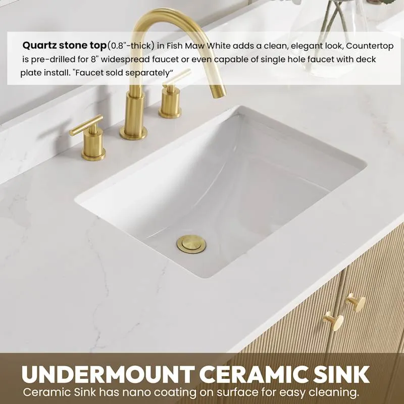 Miseno Oza 72" Free Standing Double Basin Bathroom Vanity Set with Cabinet and Quartz Top – Aged Dark Brown Oak, photo 5 of 8