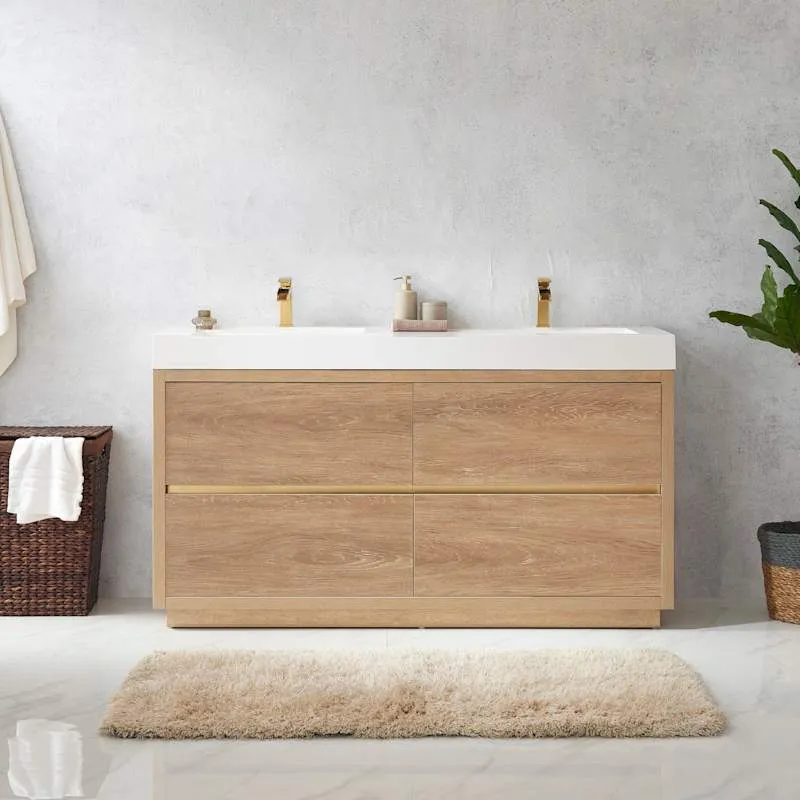Miseno Huesca 60-in Freestanding Double Sink Bathroom Vanity, North American Oak, Stone Composite Top, photo 2 of 5