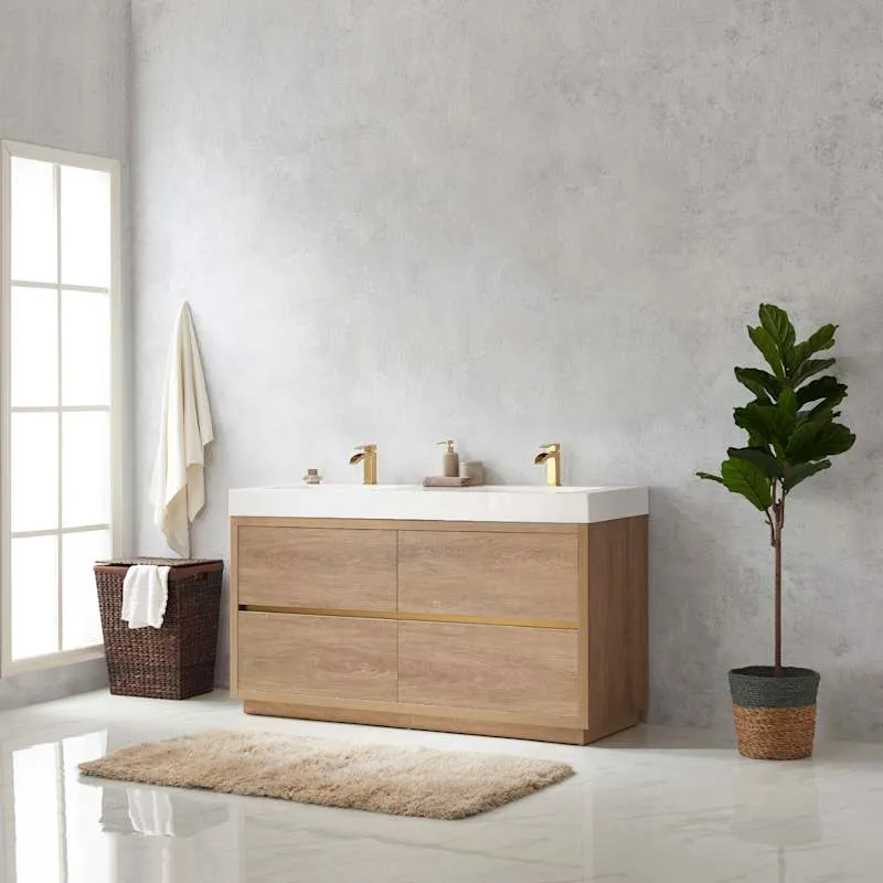 Miseno Huesca 60-in Freestanding Double Sink Bathroom Vanity, North American Oak, Stone Composite Top, photo 3 of 5