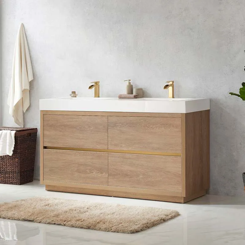 Miseno Huesca 60-in Freestanding Double Sink Bathroom Vanity, North American Oak, Stone Composite Top, photo 5 of 5