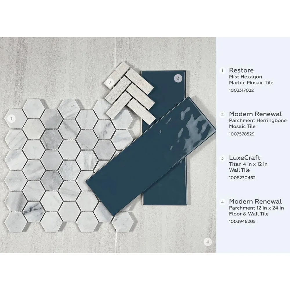 Daltile Restore Mist Honed 12 in. x 12 in. x 8mm Marble Hexagon Mosaic Floor and Wall Tile (0.97 sq. ft. per piece), photo 3 of 8