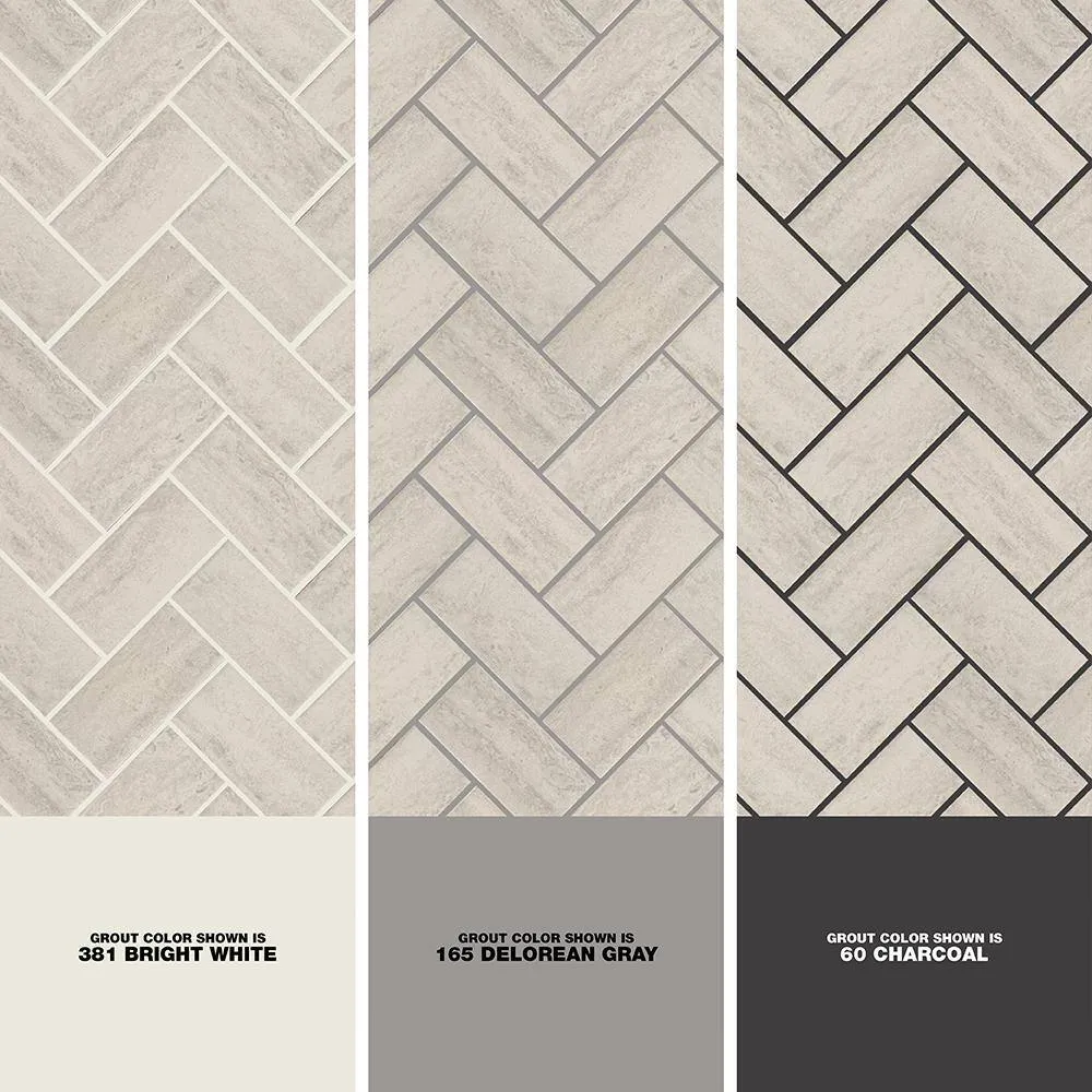 Marazzi Stonehollow 14 in. x 12 in. x 6.35 mm Mist Ceramic Herringbone Mosaic Floor and Wall Tile (0.67 sq. ft. per piece), photo 6 of 7