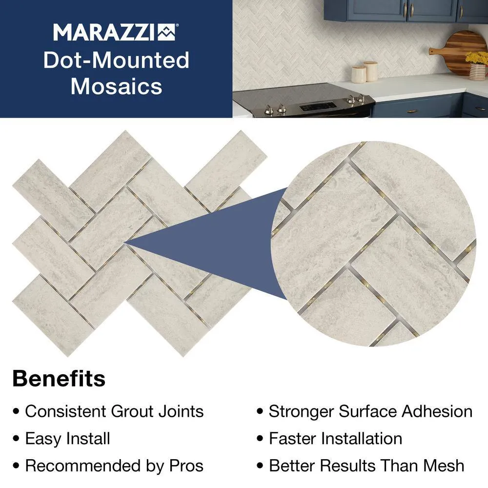 Marazzi Stonehollow 14 in. x 12 in. x 6.35 mm Mist Ceramic Herringbone Mosaic Floor and Wall Tile (0.67 sq. ft. per piece), photo 7 of 7