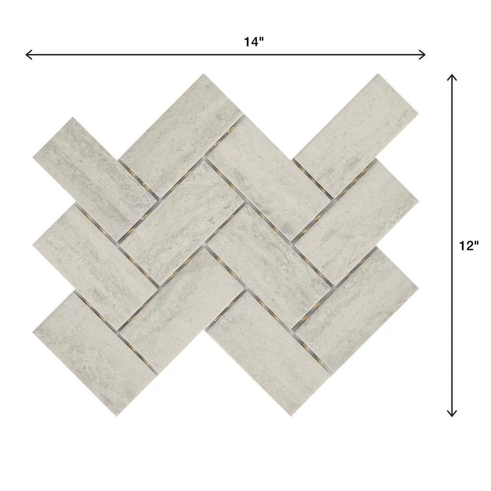 Marazzi Stonehollow 14 in. x 12 in. x 6.35 mm Mist Ceramic Herringbone Mosaic Floor and Wall Tile (0.67 sq. ft. per piece), photo 3 of 7