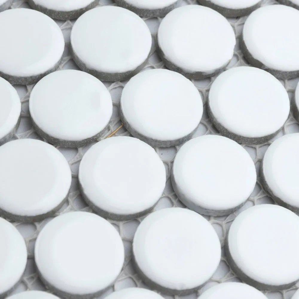 Merola Tile Hudson Penny Round Glossy White 12 in. x 12-5/8 in. x 5 mm Porcelain Mosaic Tile (10.74 sq. ft. / Case), photo 5 of 8