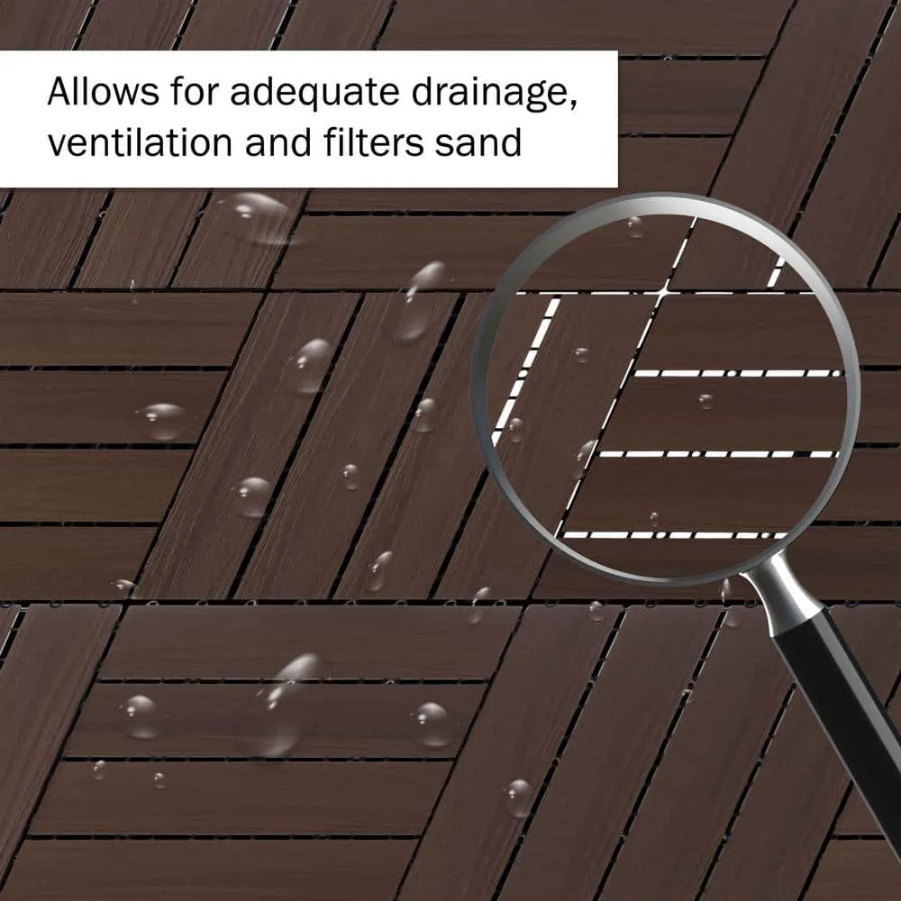 Pure Garden 1 ft. W x 1 ft. L 6 Patio Tiles Woodgrain Wood/Polypropylene Interlocking Deck Tile Flooring in Mocha, photo 4 of 7