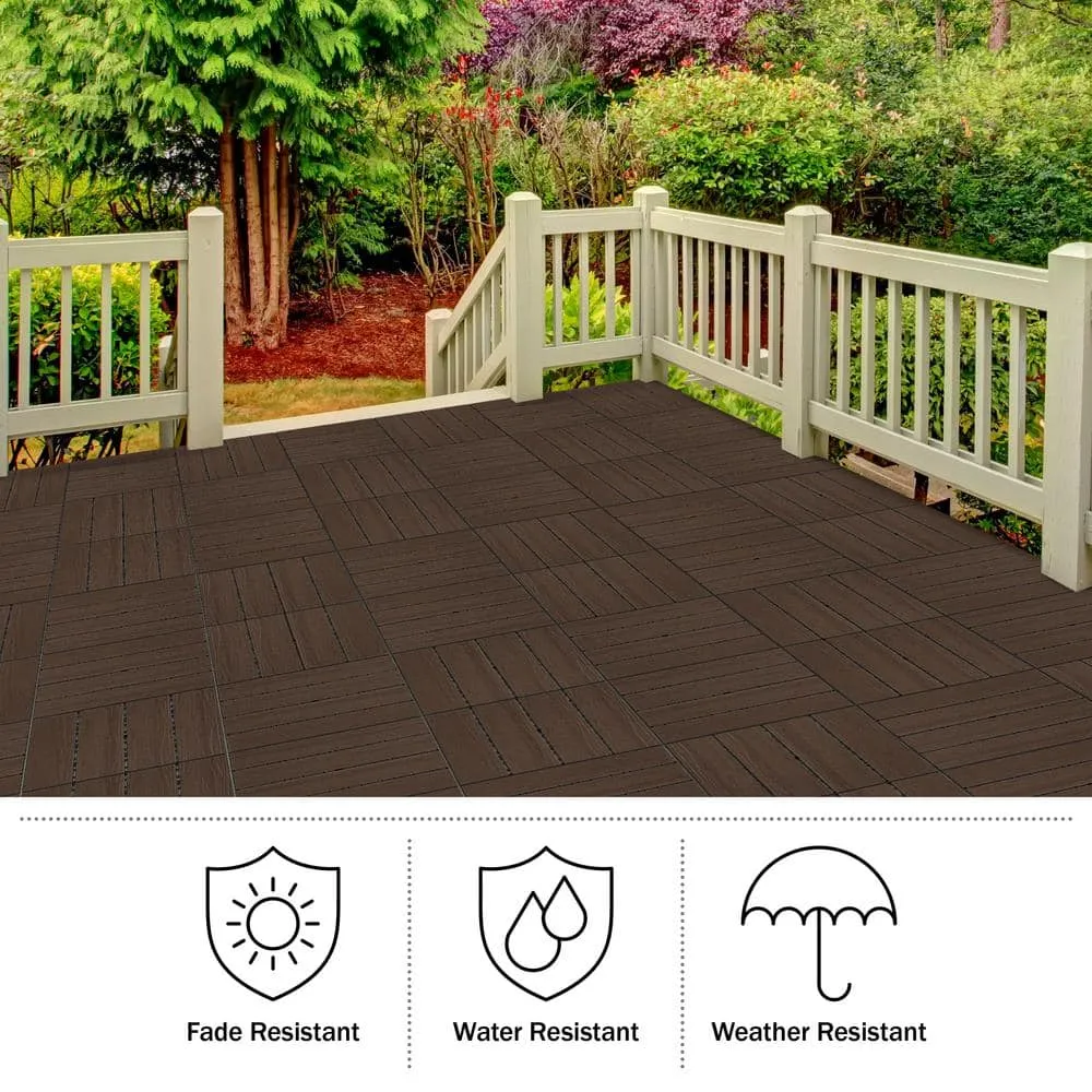 Pure Garden 1 ft. W x 1 ft. L 6 Patio Tiles Woodgrain Wood/Polypropylene Interlocking Deck Tile Flooring in Mocha, photo 5 of 7