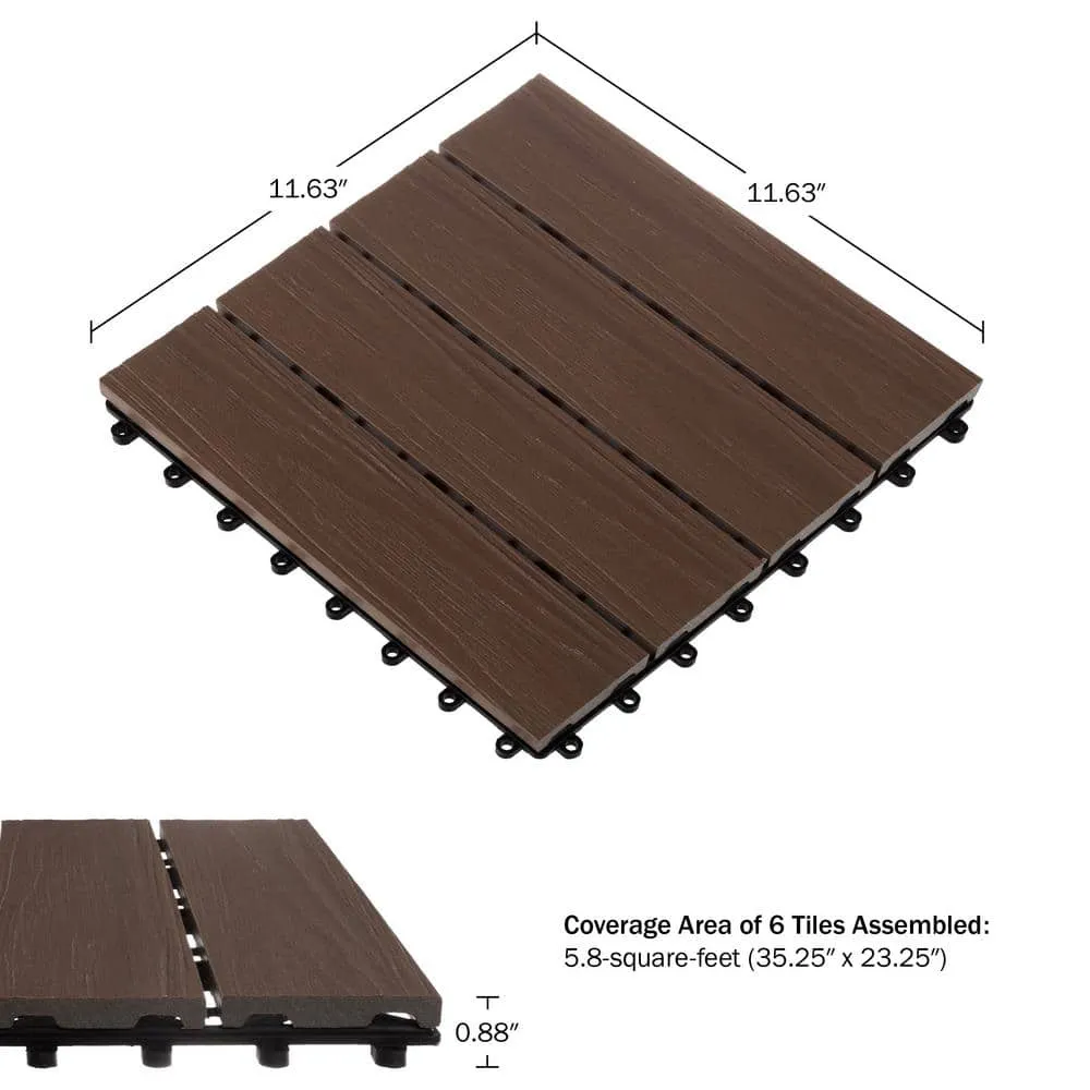 Pure Garden 1 ft. W x 1 ft. L 6 Patio Tiles Woodgrain Wood/Polypropylene Interlocking Deck Tile Flooring in Mocha, photo 7 of 7