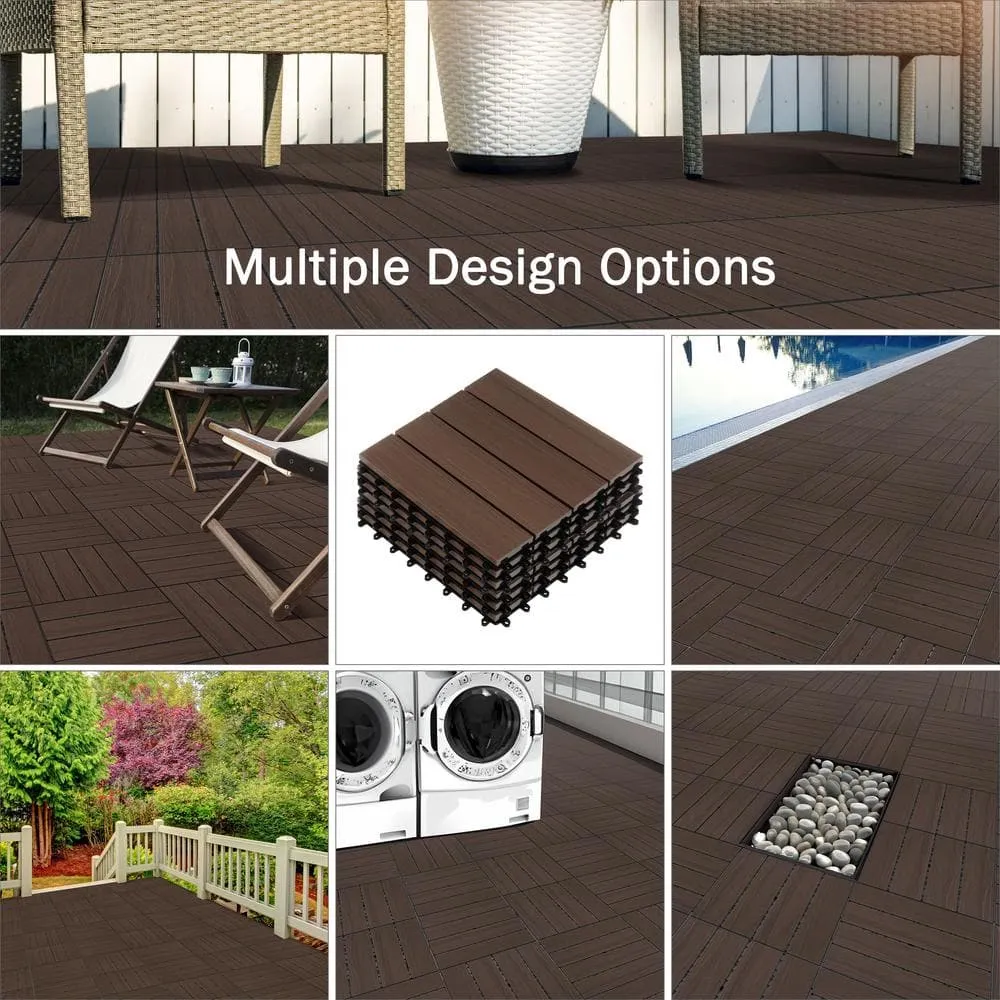 Pure Garden 1 ft. W x 1 ft. L 6 Patio Tiles Woodgrain Wood/Polypropylene Interlocking Deck Tile Flooring in Mocha, photo 2 of 7
