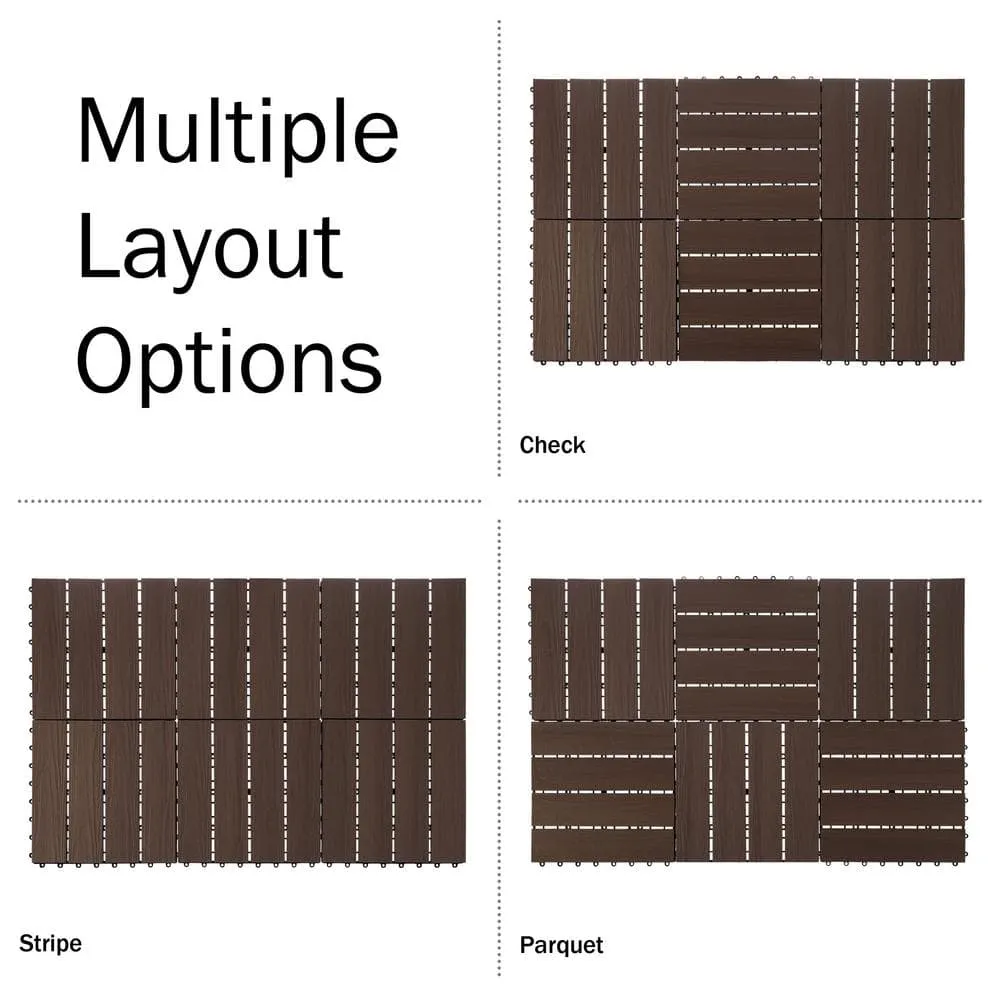 Pure Garden 1 ft. W x 1 ft. L 6 Patio Tiles Woodgrain Wood/Polypropylene Interlocking Deck Tile Flooring in Mocha, photo 6 of 7