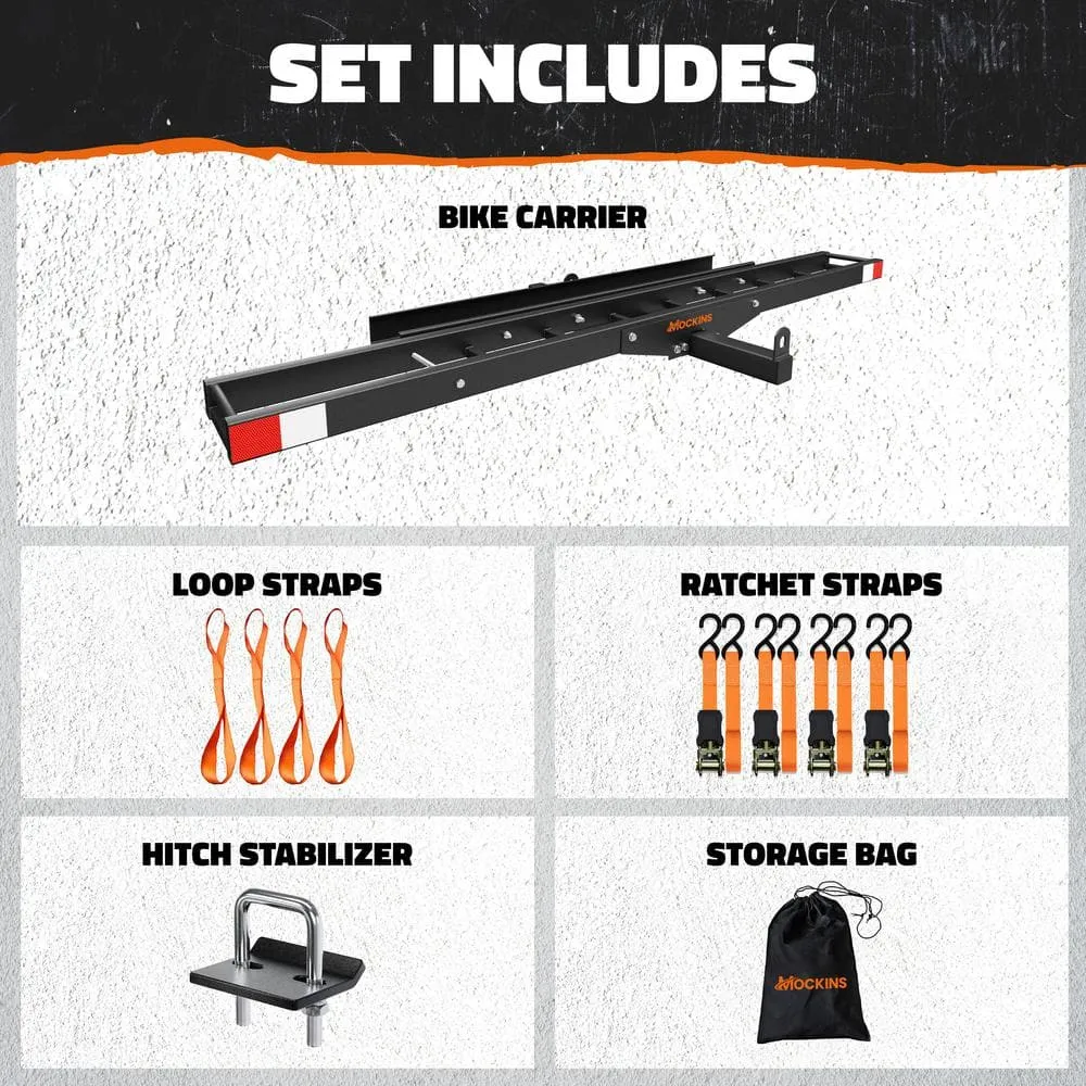 Mockins 510 lbs. Capacity Steel Hitch Mount Dirt Bike Carrier 73" Motorcycle Carrier with Loading Ramp, Straps and Stabilizer, photo 9 of 9