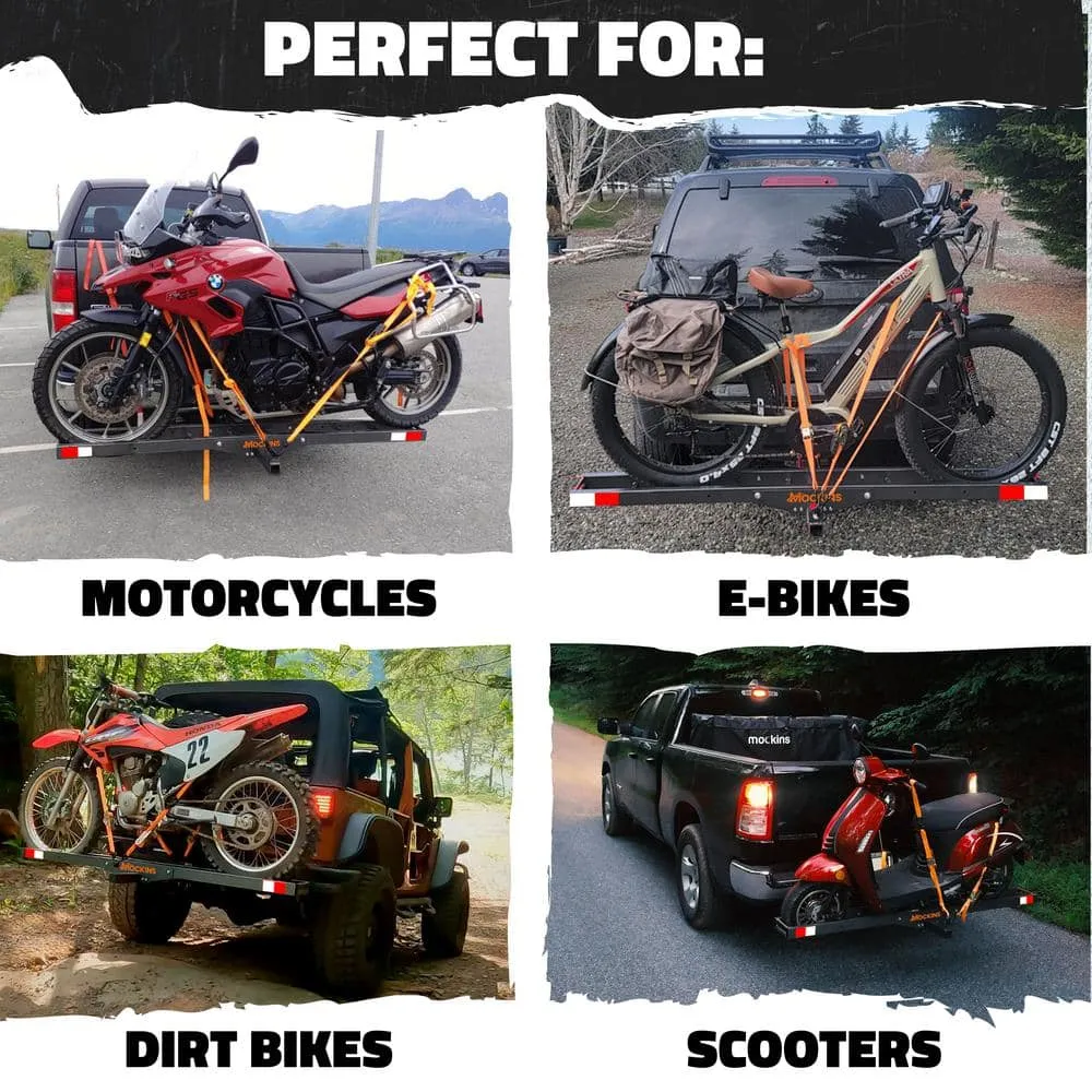 Mockins 510 lbs. Capacity Steel Hitch Mount Dirt Bike Carrier 73" Motorcycle Carrier with Loading Ramp, Straps and Stabilizer, photo 4 of 9