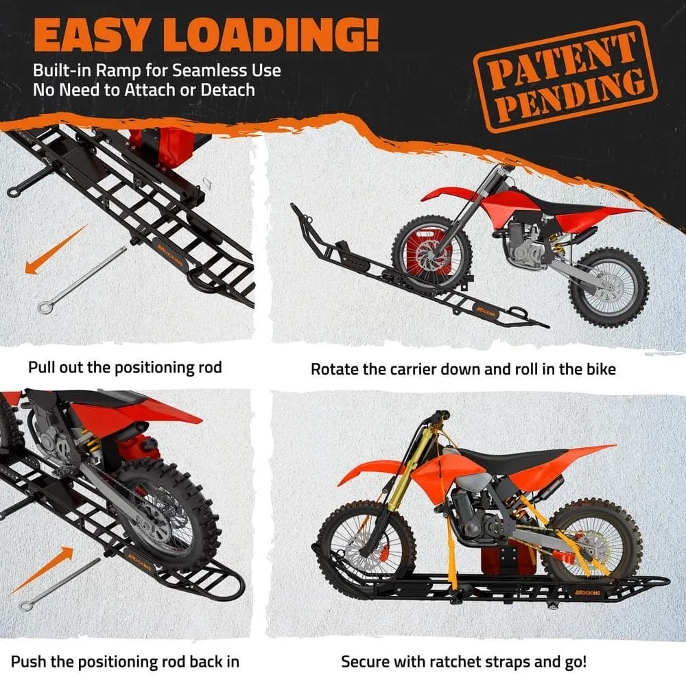 Mockins 510 lbs. Capacity Dirt Bike Hitch Hauler - Ramp Free, Tilting Design for Easy 1-Person Loading - Gas Can Attachment, photo 2 of 9