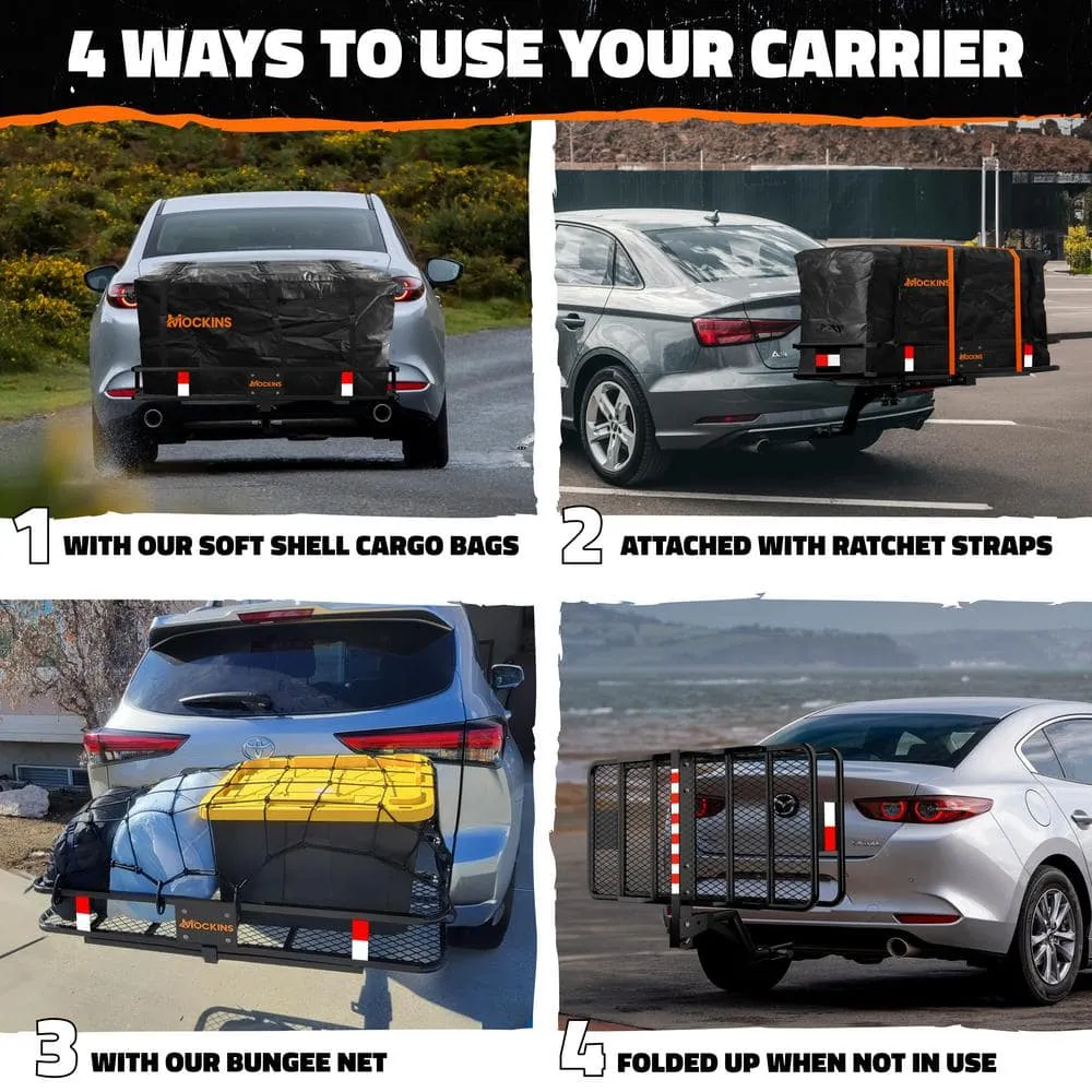 Mockins 48in. x 20in. x 6in. Raised Hitch Cargo Carrier Basket w/ 6 in. Shank Rise, 15 cu. ft. Cargo Carrier Bag and Accessories, photo 3 of 9