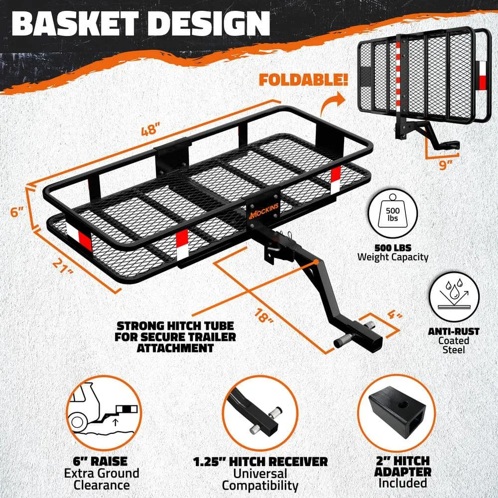 Mockins 48in. x 20in. x 6in. Raised Hitch Cargo Carrier Basket w/ 6 in. Shank Rise, 15 cu. ft. Cargo Carrier Bag and Accessories, photo 2 of 9
