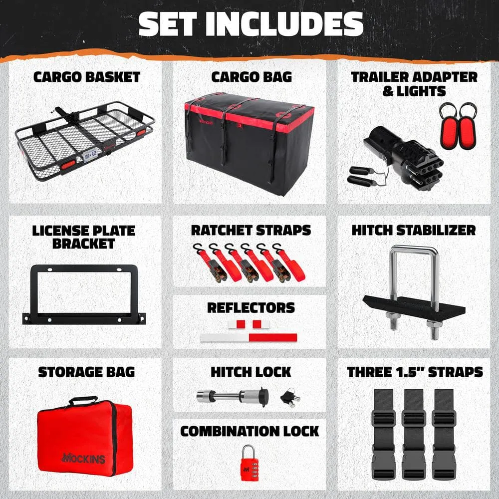 Mockins 70 in. x 30 in. x 6 in. 500 lbs Capacity XL Hitch Cargo Carrier w/Rear Lights, 40 CuFt Red Cargo Bag, Locks and Straps, photo 9 of 9