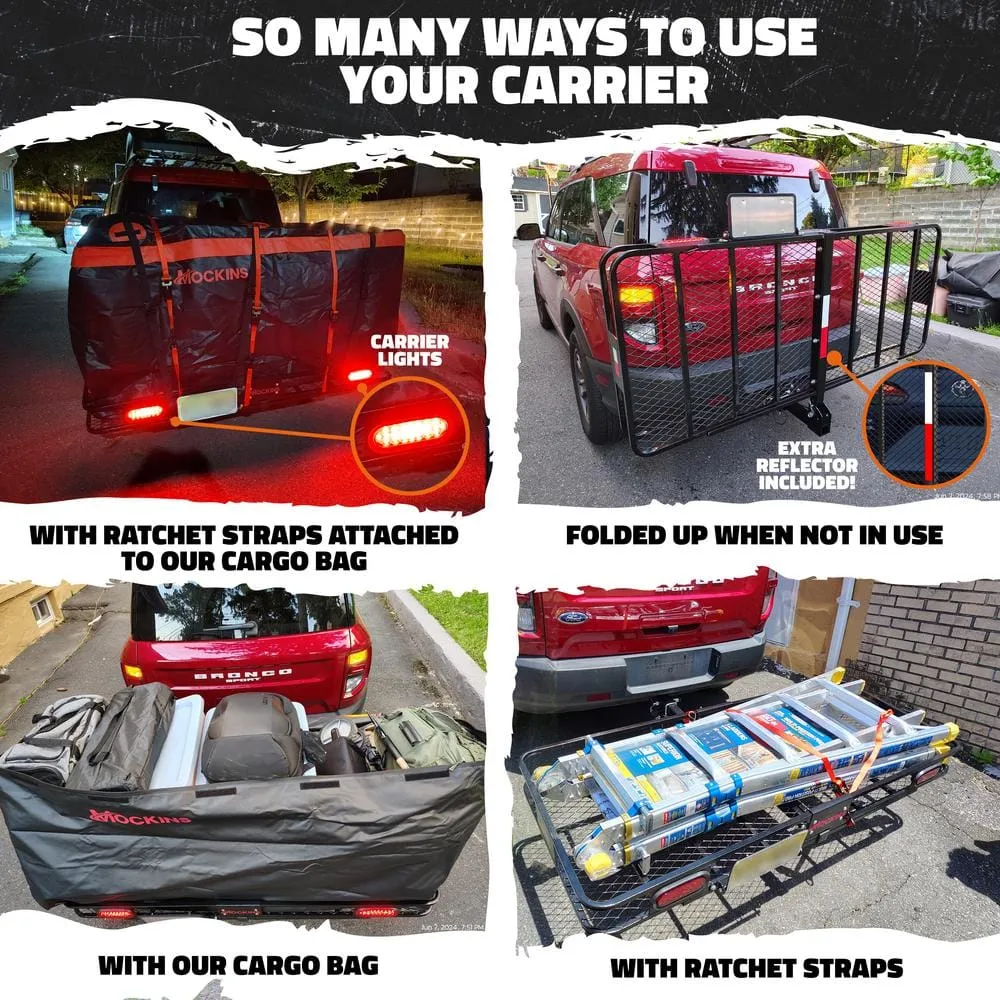 Mockins 70 in. x 30 in. x 6 in. 500 lbs Capacity XL Hitch Cargo Carrier w/Rear Lights, 40 CuFt Red Cargo Bag, Locks and Straps, photo 4 of 9
