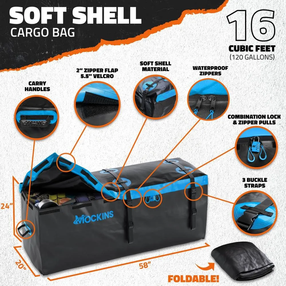 Mockins 60 in. x 20 in. x 6 in. Hitch Cargo Carrier Basket w/16 cu. ft. Waterproof Cargo Bag-Folding Shank and 2 in. Raise-Blue, photo 5 of 8