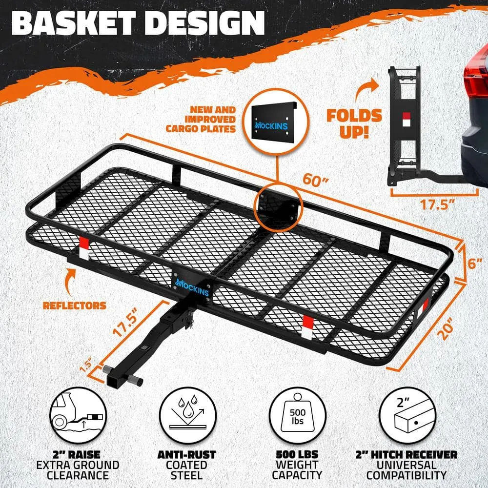 Mockins 60 in. x 20 in. x 6 in. Hitch Cargo Carrier Basket w/16 cu. ft. Waterproof Cargo Bag-Folding Shank and 2 in. Raise-Blue, photo 3 of 8