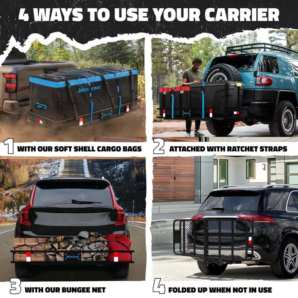 Mockins 60 in. x 20 in. x 6 in. Hitch Cargo Carrier Basket w/16 cu. ft. Waterproof Cargo Bag-Folding Shank and 2 in. Raise-Blue, photo 2 of 8