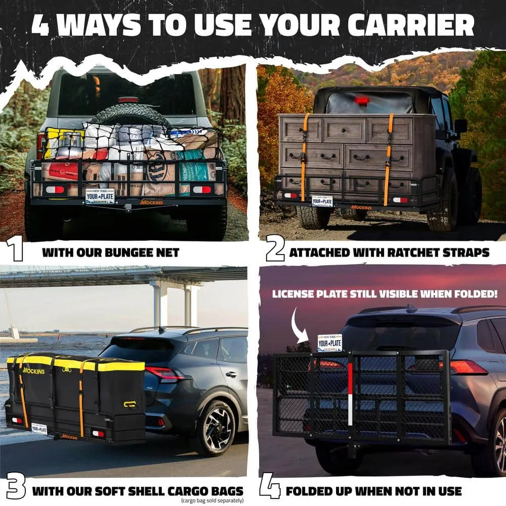 Mockins 500lb. Cap. 60 in. x 24 in. x 14 in. Rustproof High Rail Hitch Mount Cargo Carrier Basket - License Holder, 2 in. Raise, photo 5 of 8