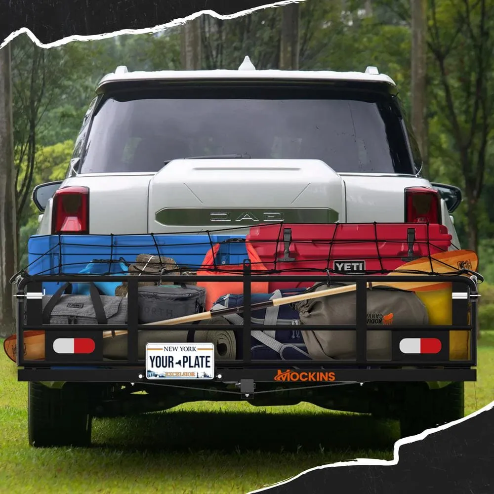 Mockins 500lb. Cap. 60 in. x 24 in. x 14 in. Rustproof High Rail Hitch Mount Cargo Carrier Basket - License Holder, 2 in. Raise, photo 6 of 8