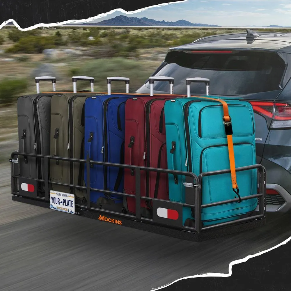 Mockins 500lb. Cap. 60 in. x 24 in. x 14 in. Rustproof High Rail Hitch Mount Cargo Carrier Basket - License Holder, 2 in. Raise, photo 3 of 8