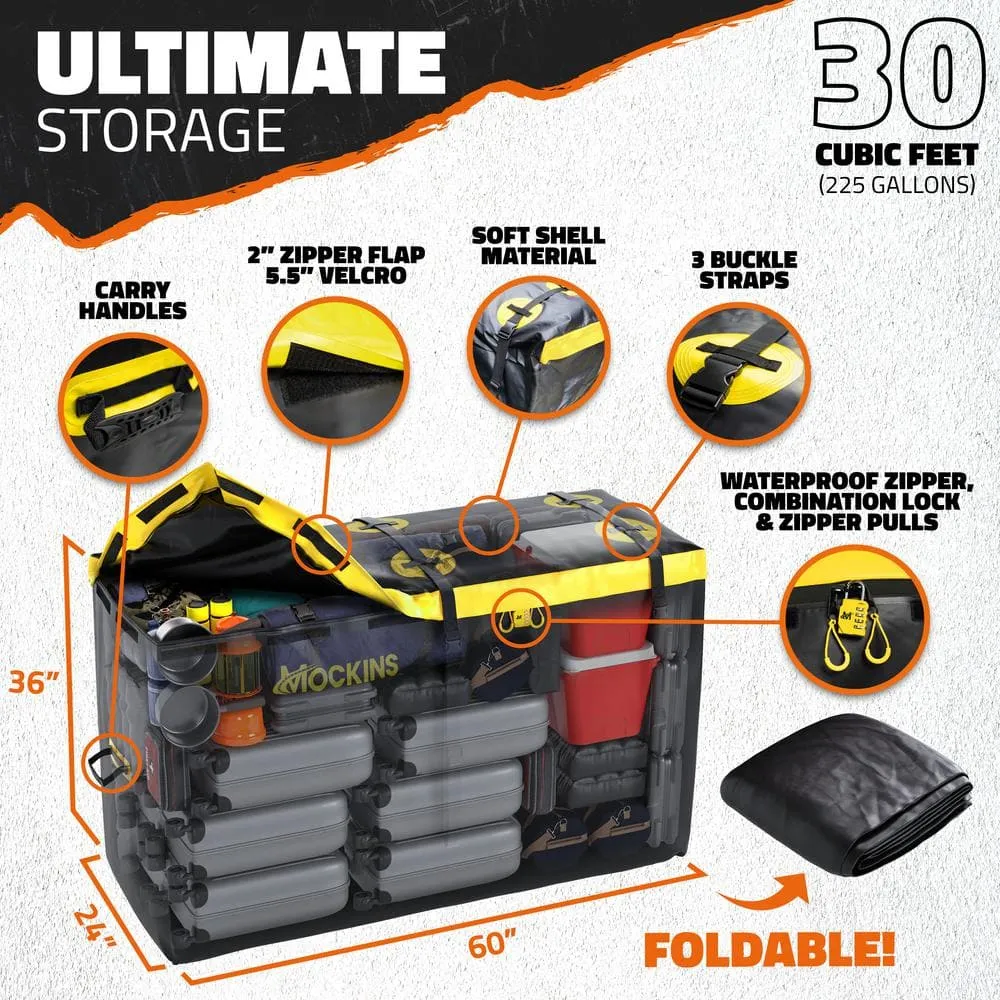 Mockins 500 lbs. Capacity 60 in. x 24 in. x 14 in. Hitch Cargo Carrier w/High Rails, Rear Lights, 30 CuFt Cargo Bag, Net, Straps, photo 4 of 9