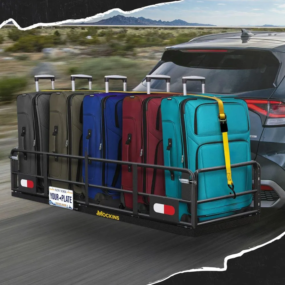 Mockins 500 lbs. Capacity 60 in. x 24 in. x 14 in. Hitch Cargo Carrier w/High Rails, Rear Lights, 30 CuFt Cargo Bag, Net, Straps, photo 8 of 9