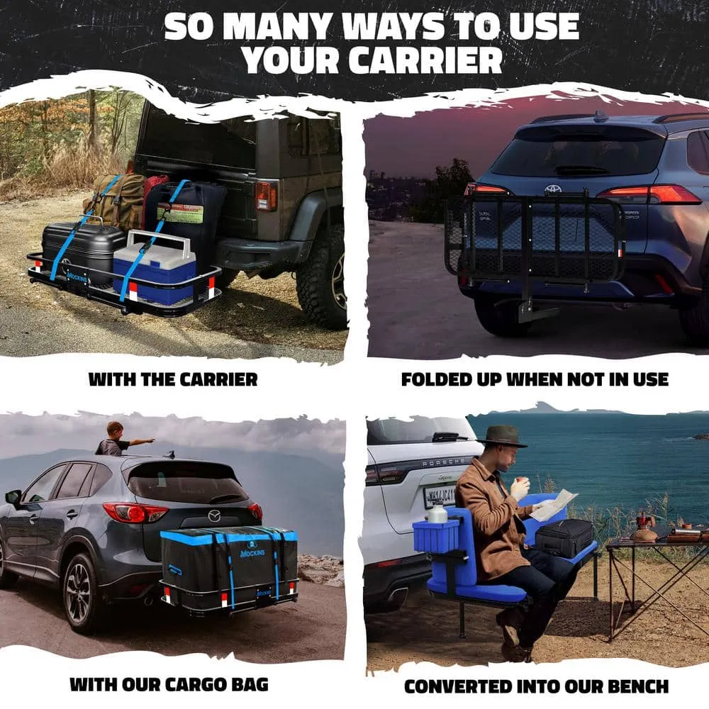 Mockins 48in x 18in x 6in. 2-in-1 Hitch Mount Cargo Carrier and Hitch Bench with 15CuFt Cargo Bag, Cushion Set and Accessories, photo 4 of 9