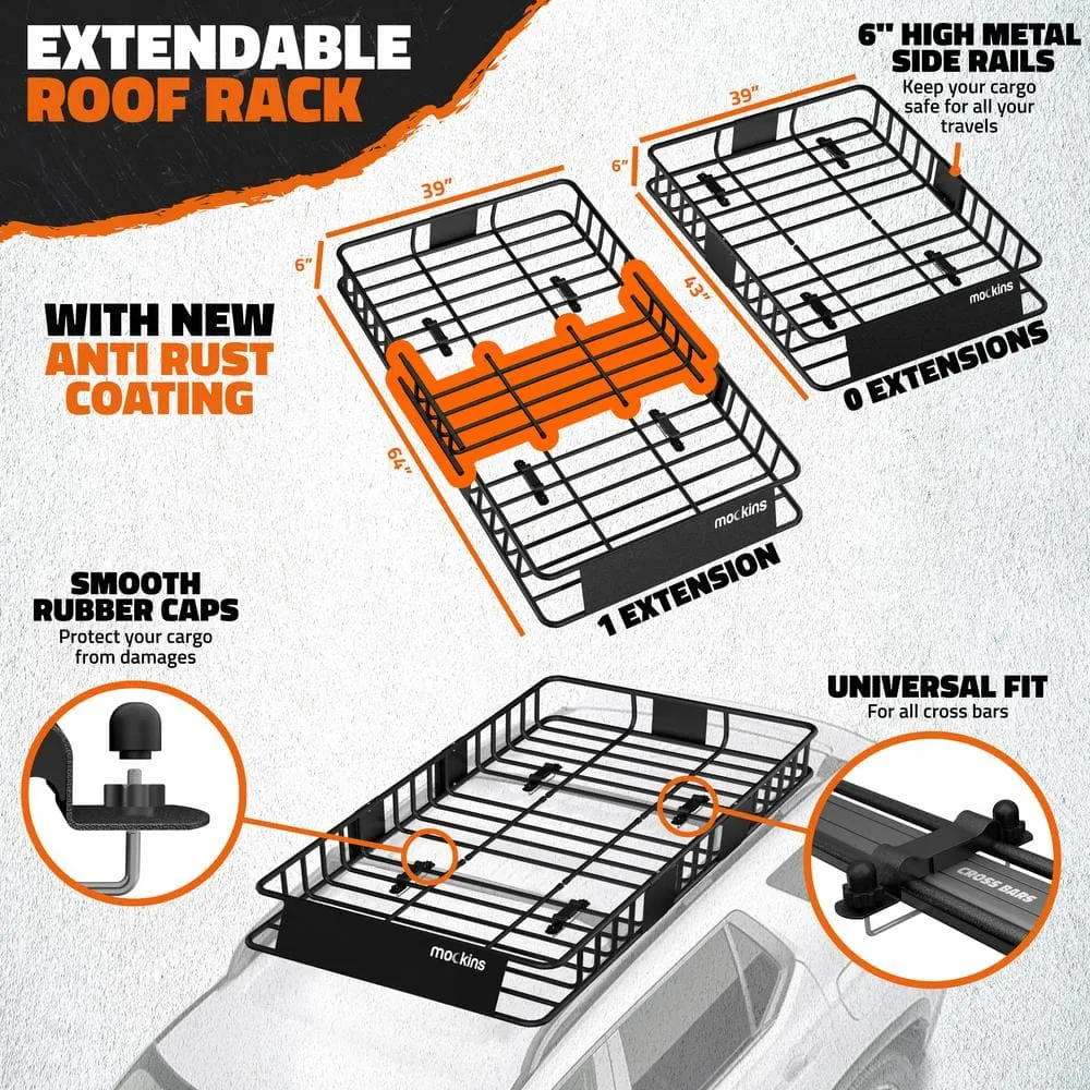 Mockins 250 lbs. Roof Rack Basket with 20 CF Roof Bag - Roof Rack Cargo Basket Adjusts from 43-64 in. L x 39 in. W x 6 in. H, photo 5 of 9
